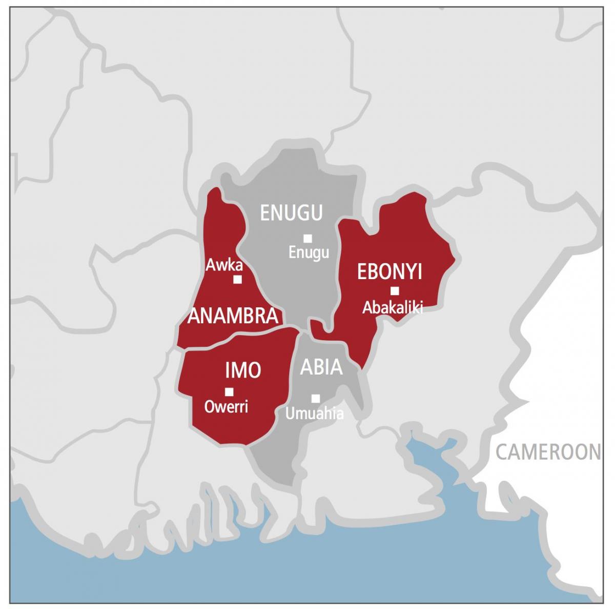 Mapa del sudeste de nigeria
