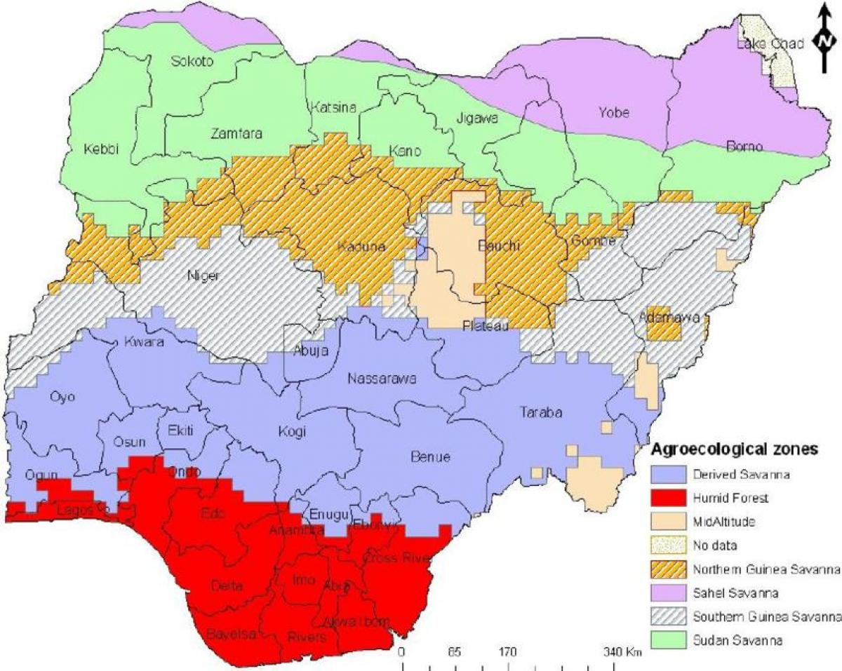 dibujar el mapa de nigeria mostrando las zonas de vegetación