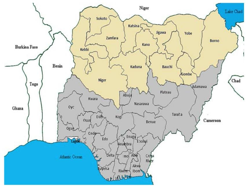 mapa del norte de nigeria, estados