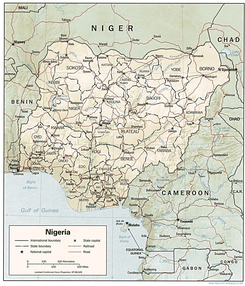 Mapa de latitud y longitud de nigeria