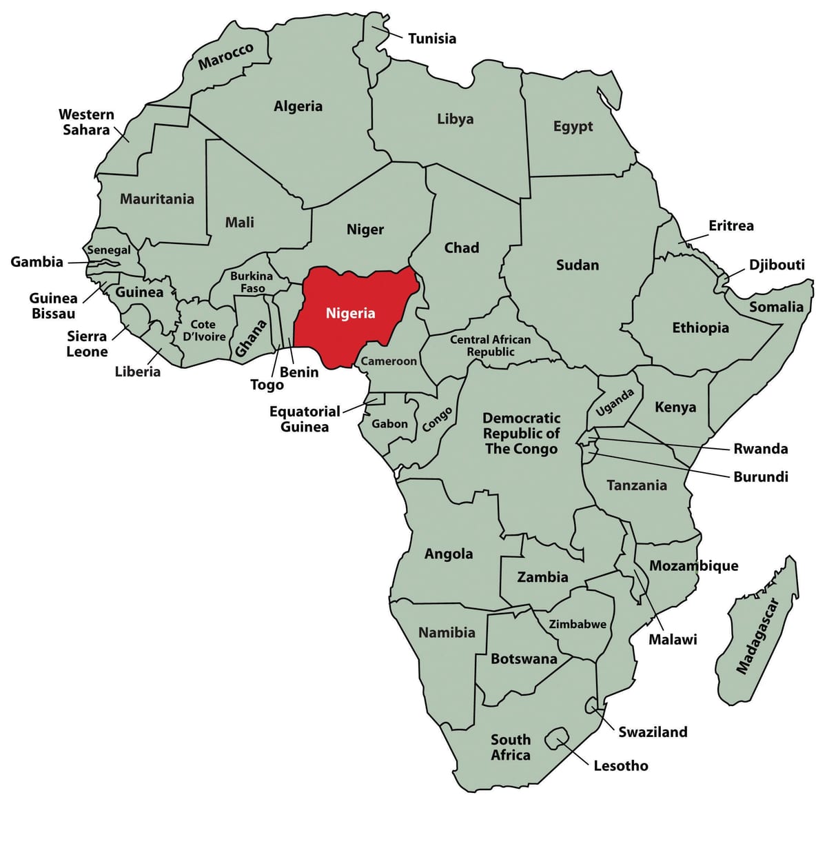 Mapa de áfrica que muestra nigeria