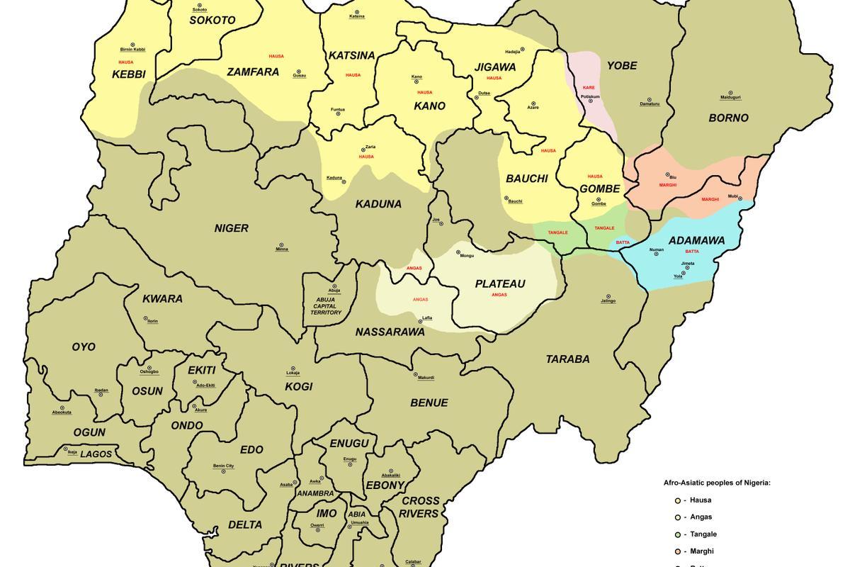 mapa de nigeria con 36 estados