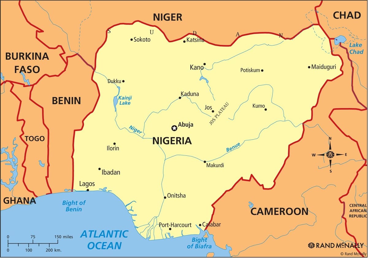 mapa de nigeria mostrando el río níger y benue