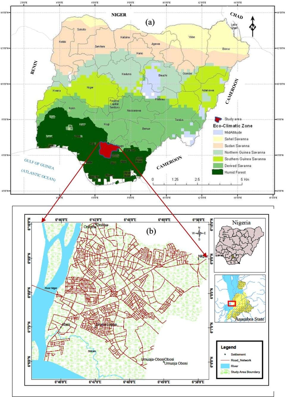 Mapa de nigeria mostrando los cinturones de vegetación