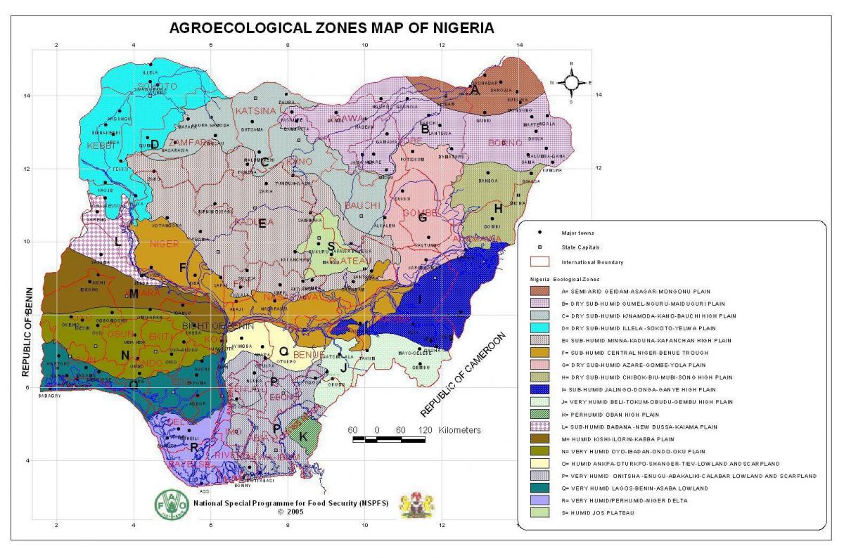 mapa de nigeria mostrando las diferentes zonas de vegetación