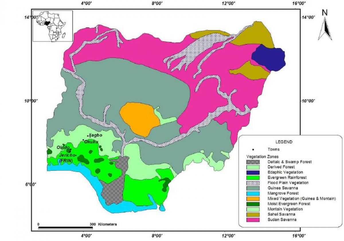 mapa de nigeria que muestra la vegetación