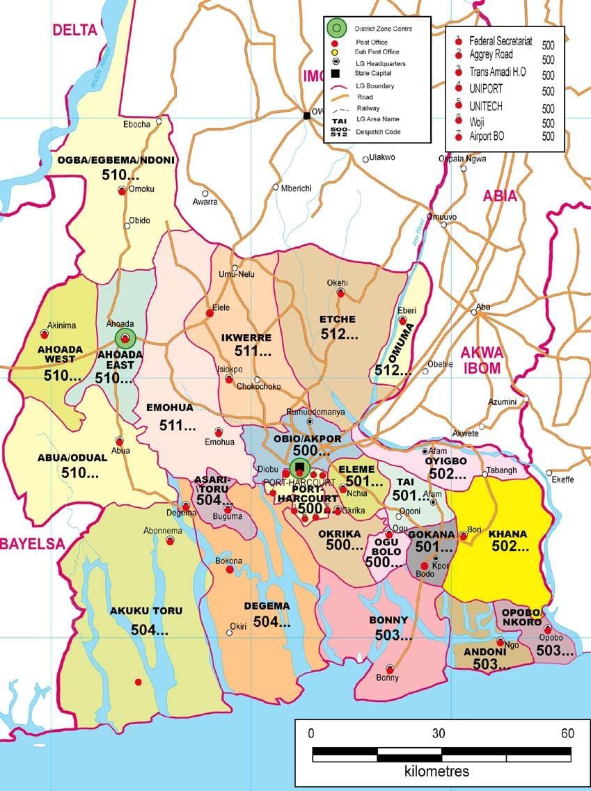 Mapa del estado de rivers en nigeria