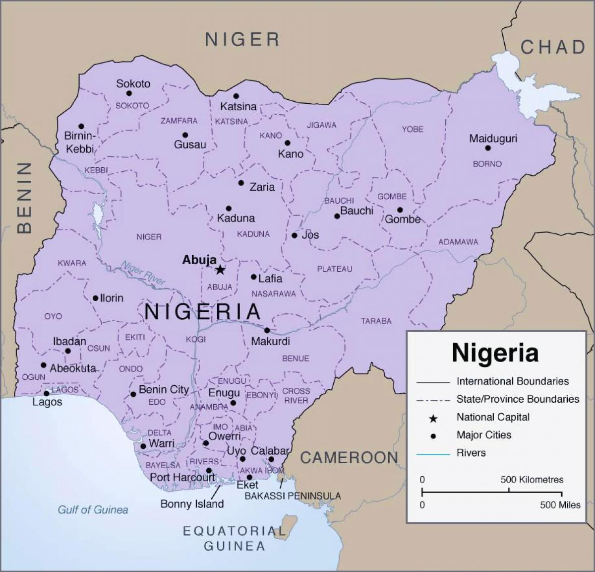 Mapa detallado de nigeria