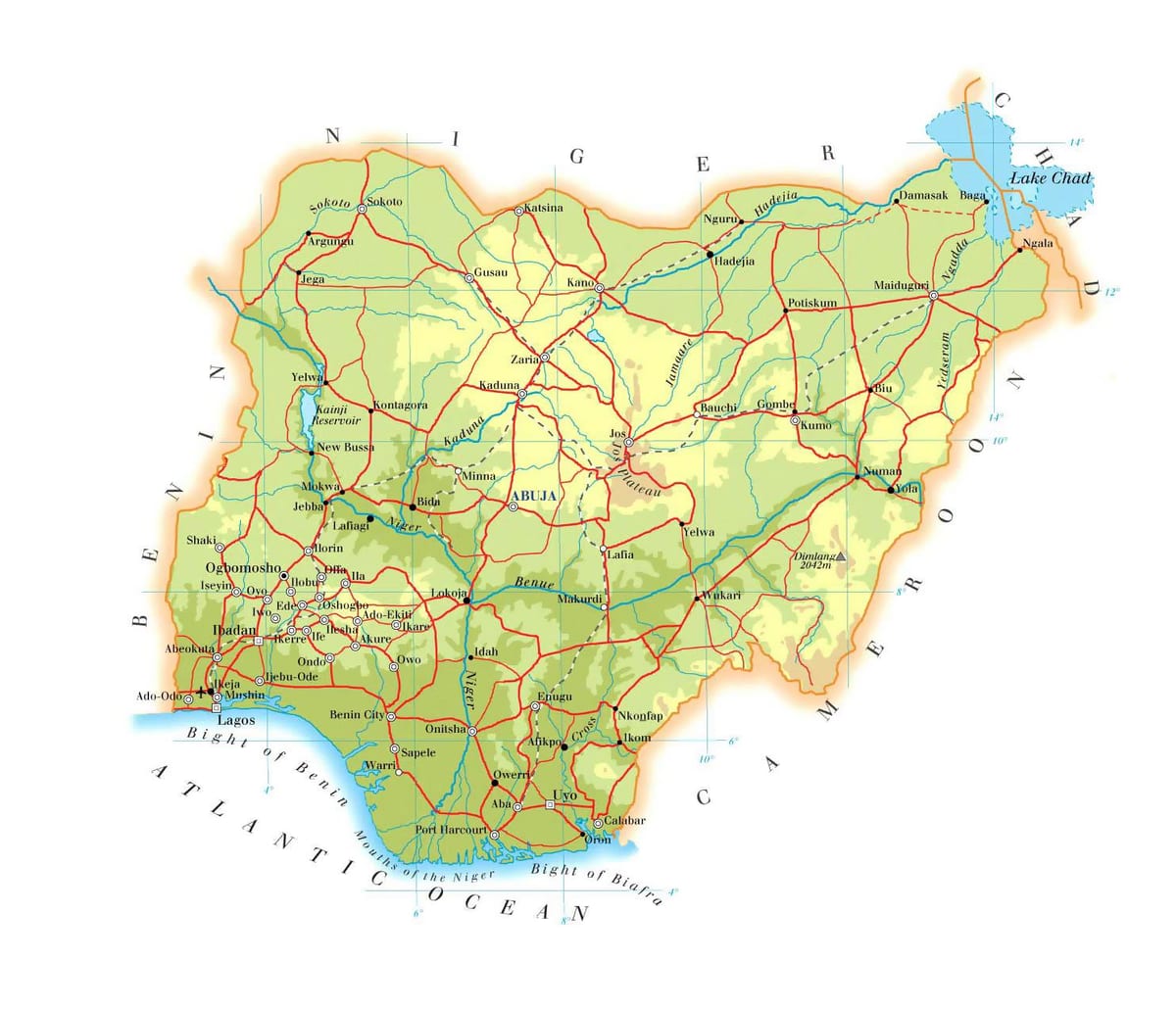 Mapa físico de nigeria