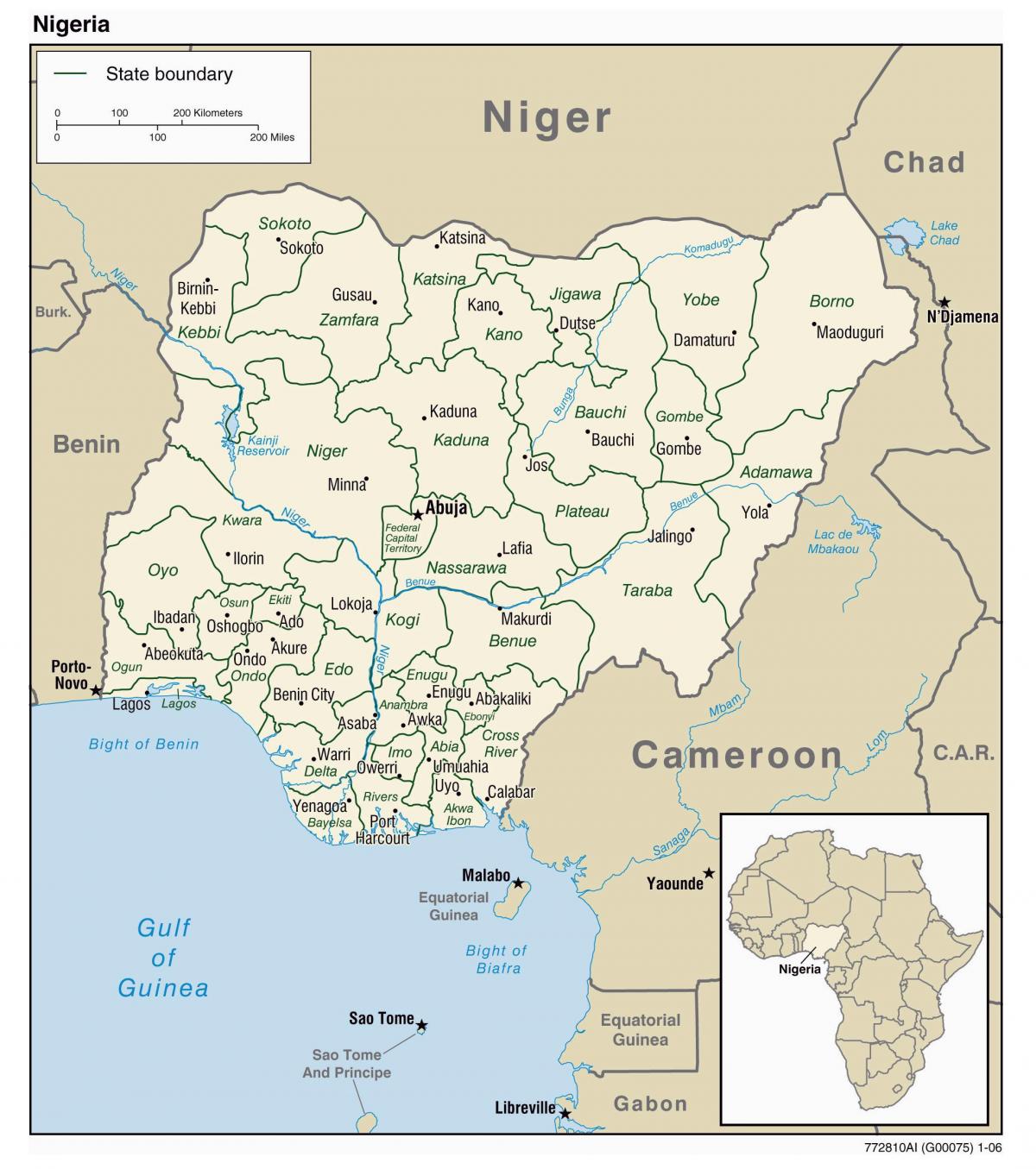mapa de nigeria con ciudades