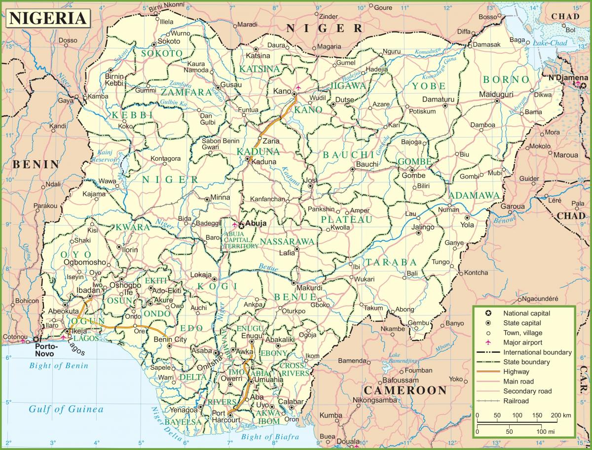 mapa de nigeria mostrando las principales carreteras
