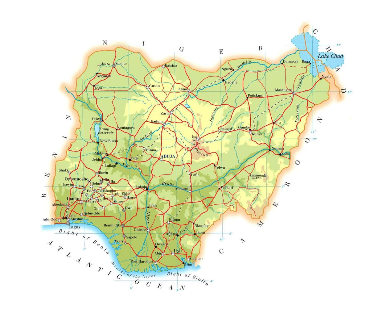 Mapa de nigeria elevación