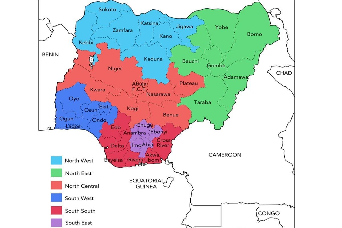 mapa de nigeria mostrando zonas geopolíticas
