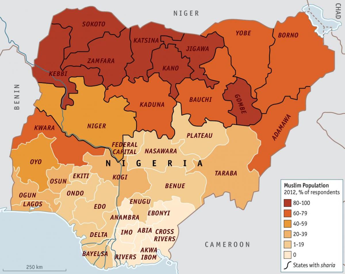 Mapa de nigeria religión