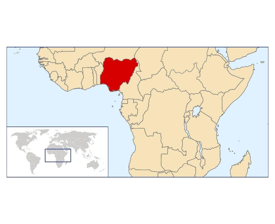 nigeria ubicación en el mapa del mundo