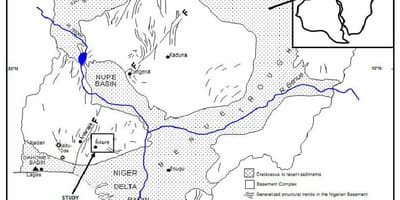 Mapa de nigeria mostrando drenaje