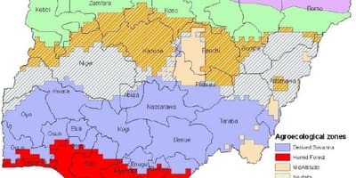 Mapa de nigeria mostrando las zonas ecológicas