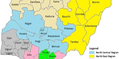 Mapa de nigeria mostrando las zonas geopolíticas