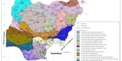 Mapa de nigeria mostrando las diferentes zonas de vegetación