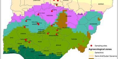 Mapa de nigeria que muestra la distribución de los cultivos