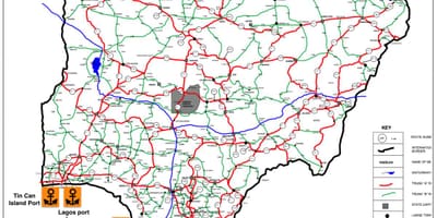Mapa de nigeria que muestra la red de carreteras