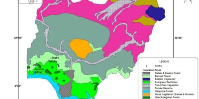 Mapa de nigeria que muestra la vegetación