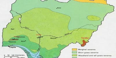 Mapa de nigeria que muestra la vegetación