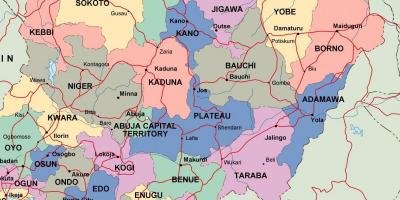 Mapa de nigeria con los estados y ciudades