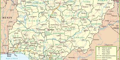 Mapa de nigeria mostrando las principales carreteras