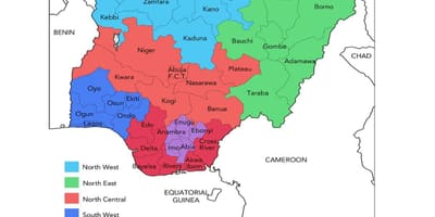 Mapa de nigeria mostrando zonas geopolíticas